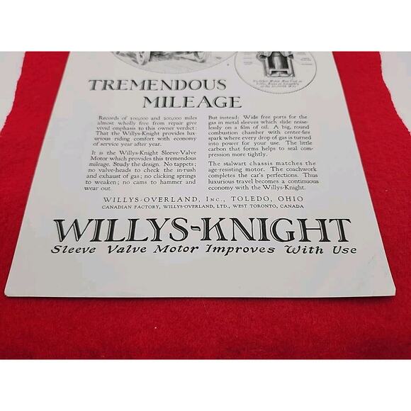 Vintage 1922 Willys-Knight: Tremendous Mileage Antique Print Ad Ephemera - Picture 4 of 7